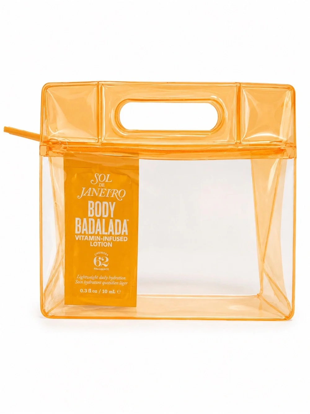 Sol de Janeiro Orange Clear PVC Cosmetic Bag w/ Body Badalada Lotion Sample